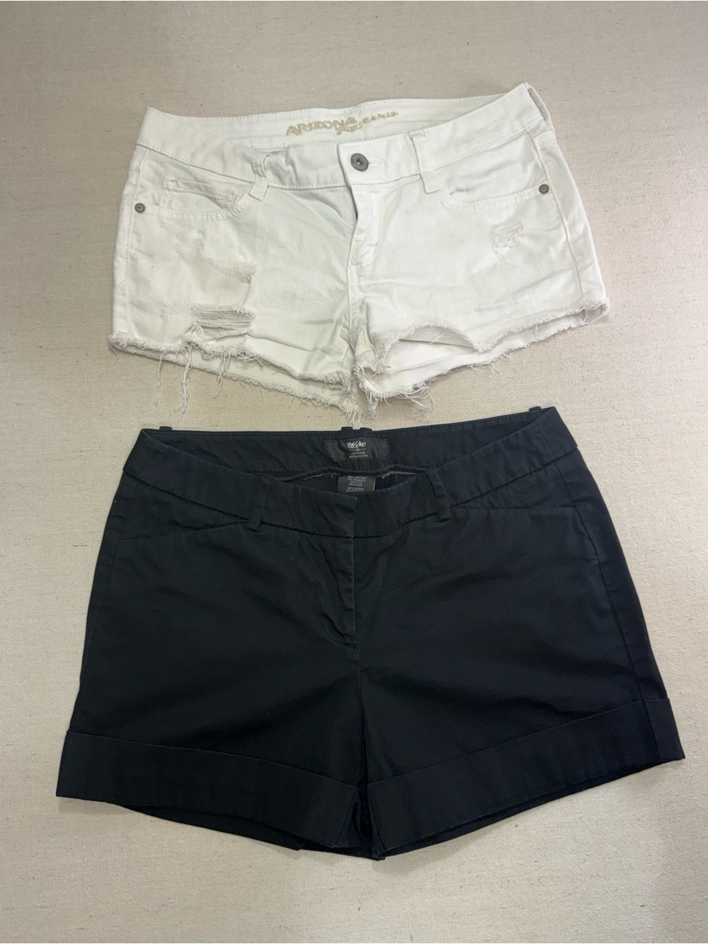 2pc Short Set - White Distressed Denim (3) & Casual Black (4 fits 3)